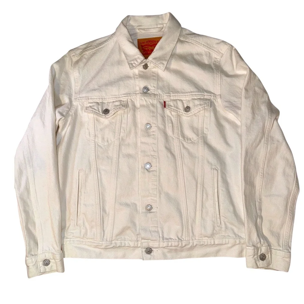 Levis Mens Trucker Jacket Cream Off White Denim Button Up Coat Size Medium - Picture 4 of 16